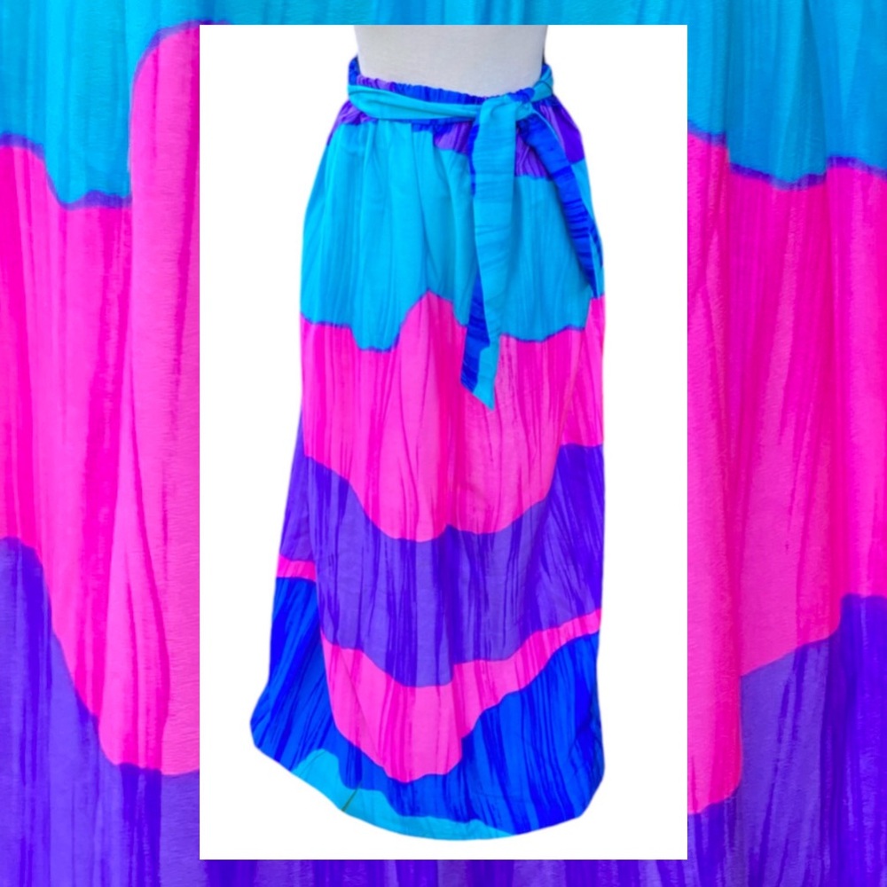 Vintage 70s 80s Alice Of California A Line Multicolor Ombré Maxi Skirt S